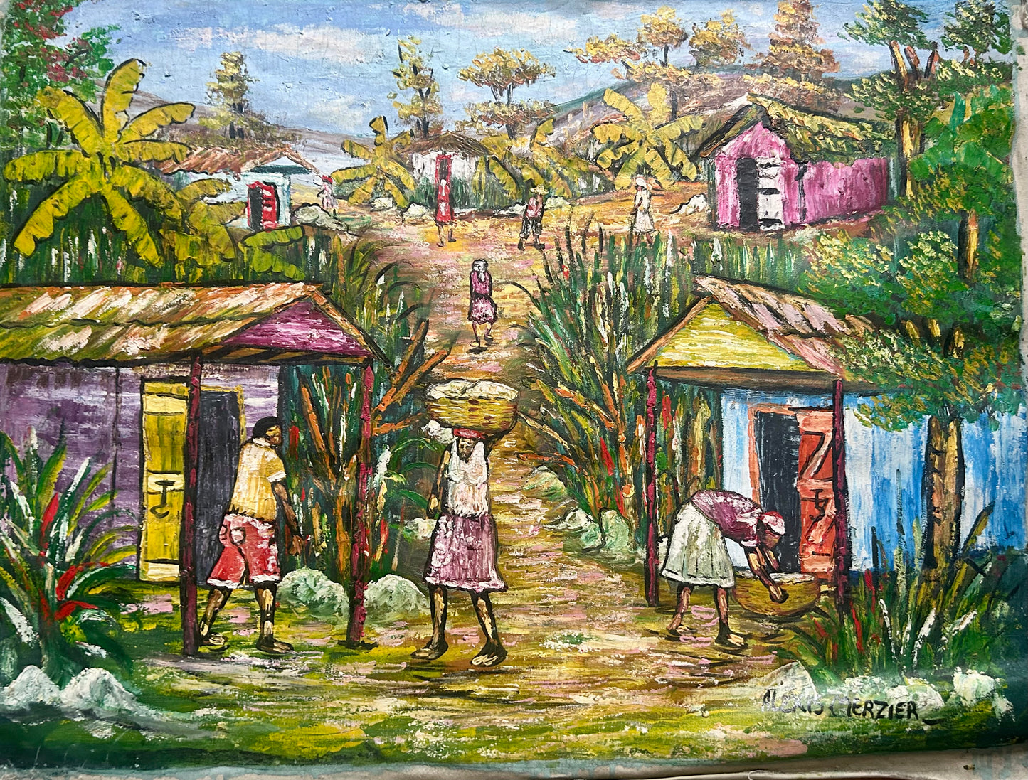 Lakou Enchanté – Haitian Family Courtyard Painting, Cultural Storytelling Art