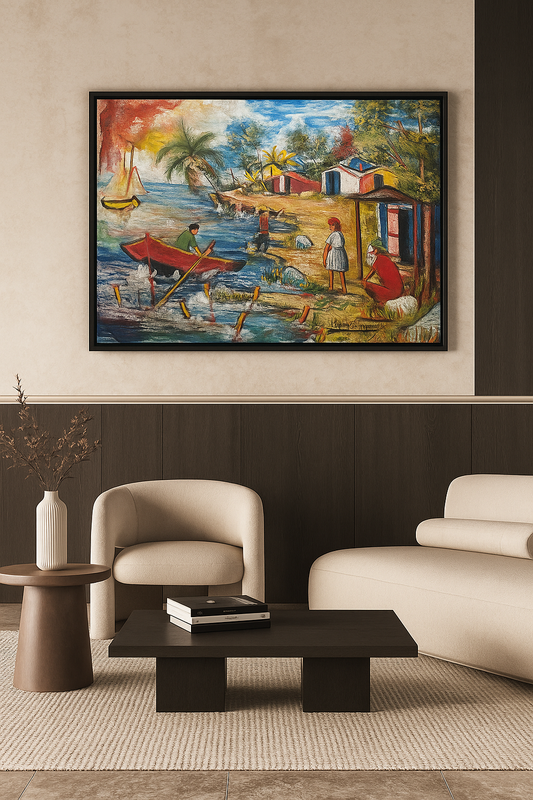 La Rivier Bordé – Haitian River Landscape Painting, Caribbean Nature Fine Art