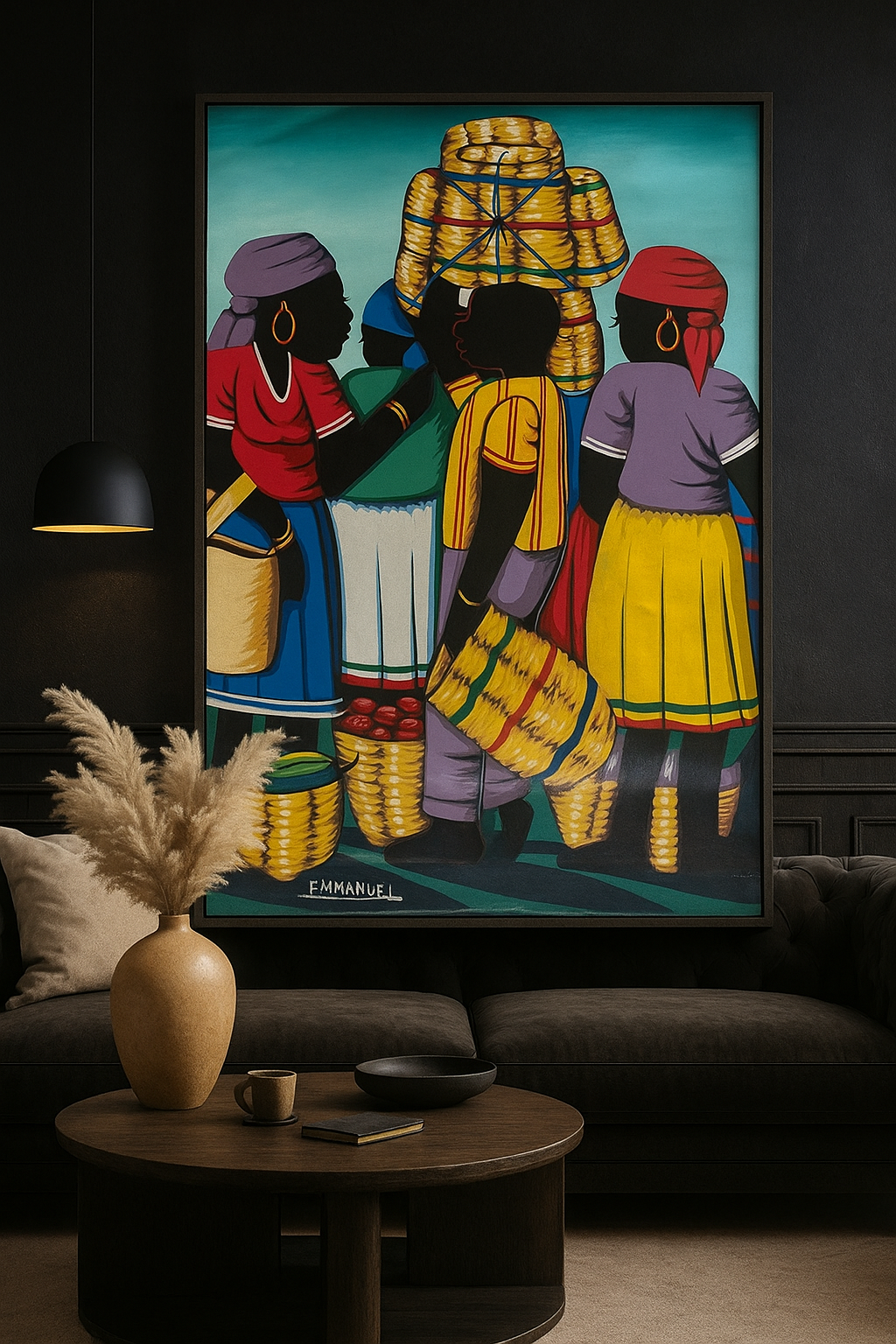 Marché en Bas – Haitian Market Scene Painting, Caribbean Fine Art