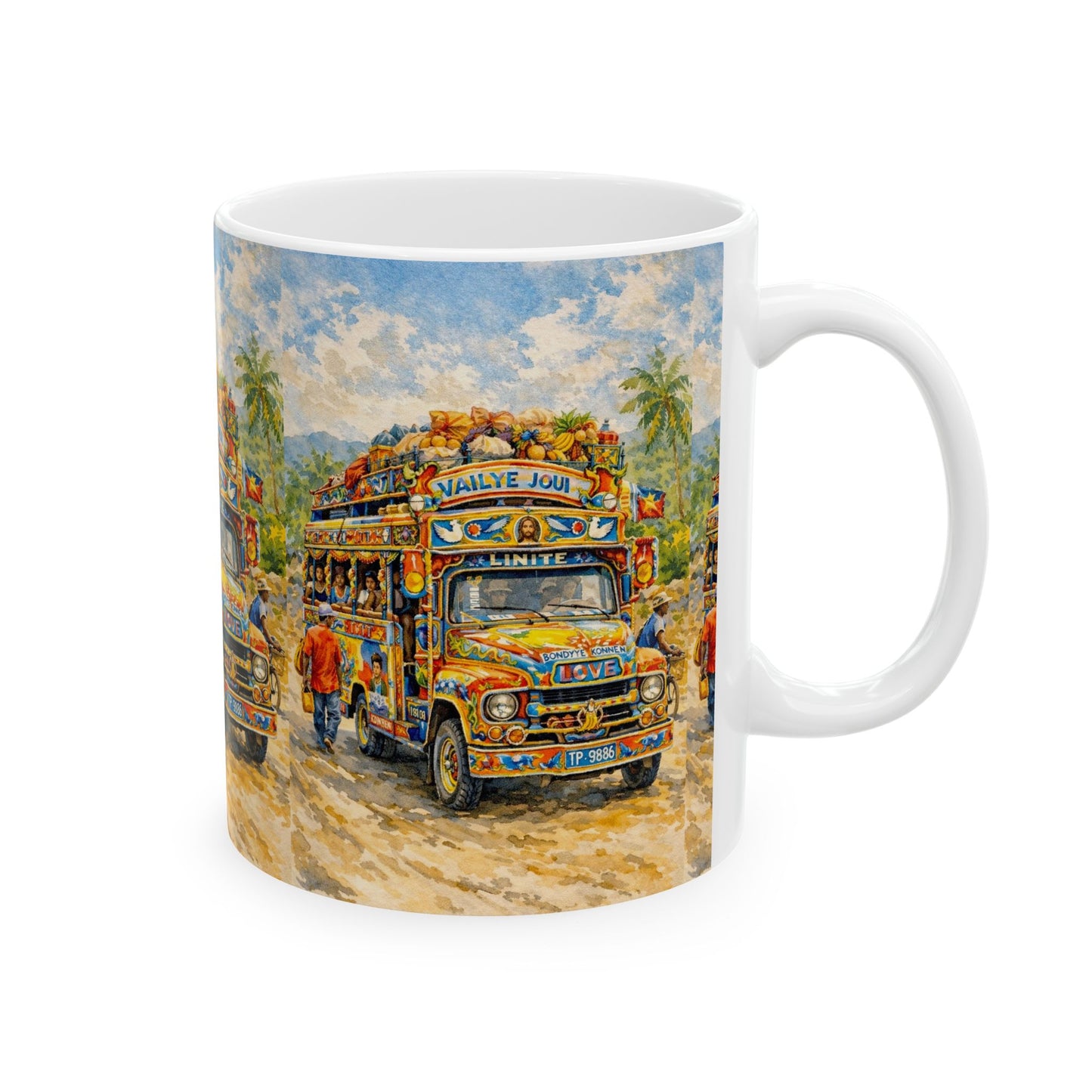 Colorful Haiti Tap-Tap Bus Mug — Tropical Caribbean Island Scenic Coffee Cup (11oz)