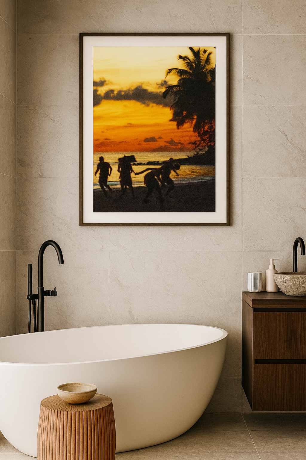 Jacmel Sunset Silhouette Art Print, Beach Decor, Tropical Wall Art, Fine Art Poster, Home Decor, Coastal Vibe, Gift Idea