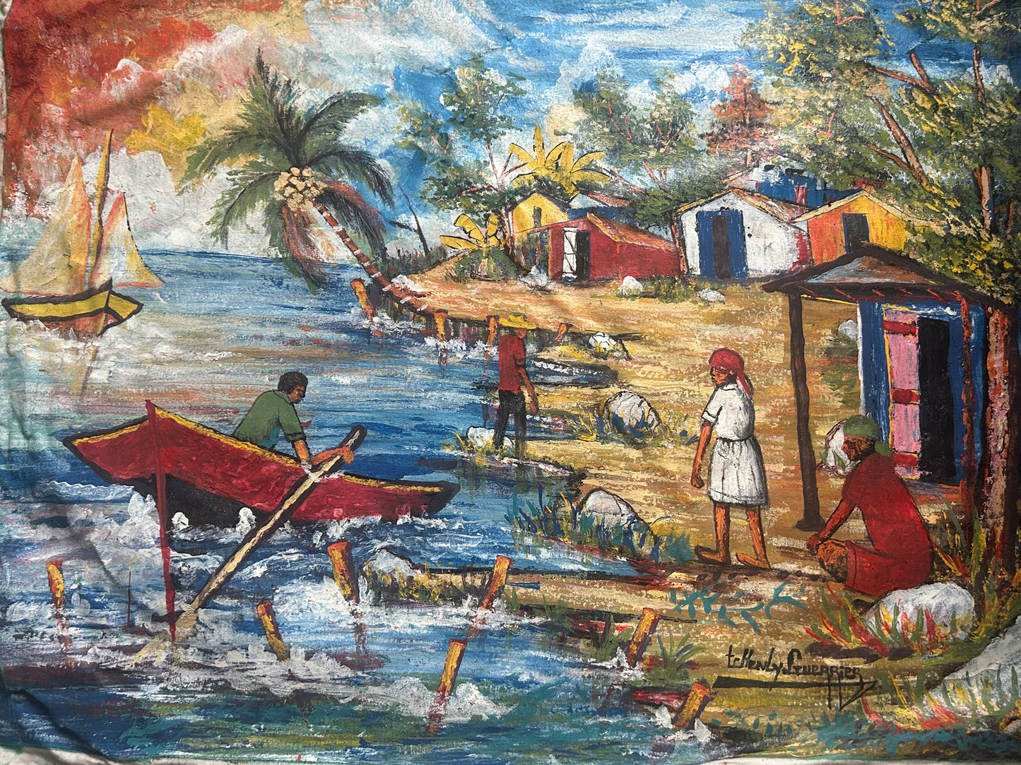 La Rivier Bordé – Haitian River Landscape Painting, Caribbean Nature Fine Art