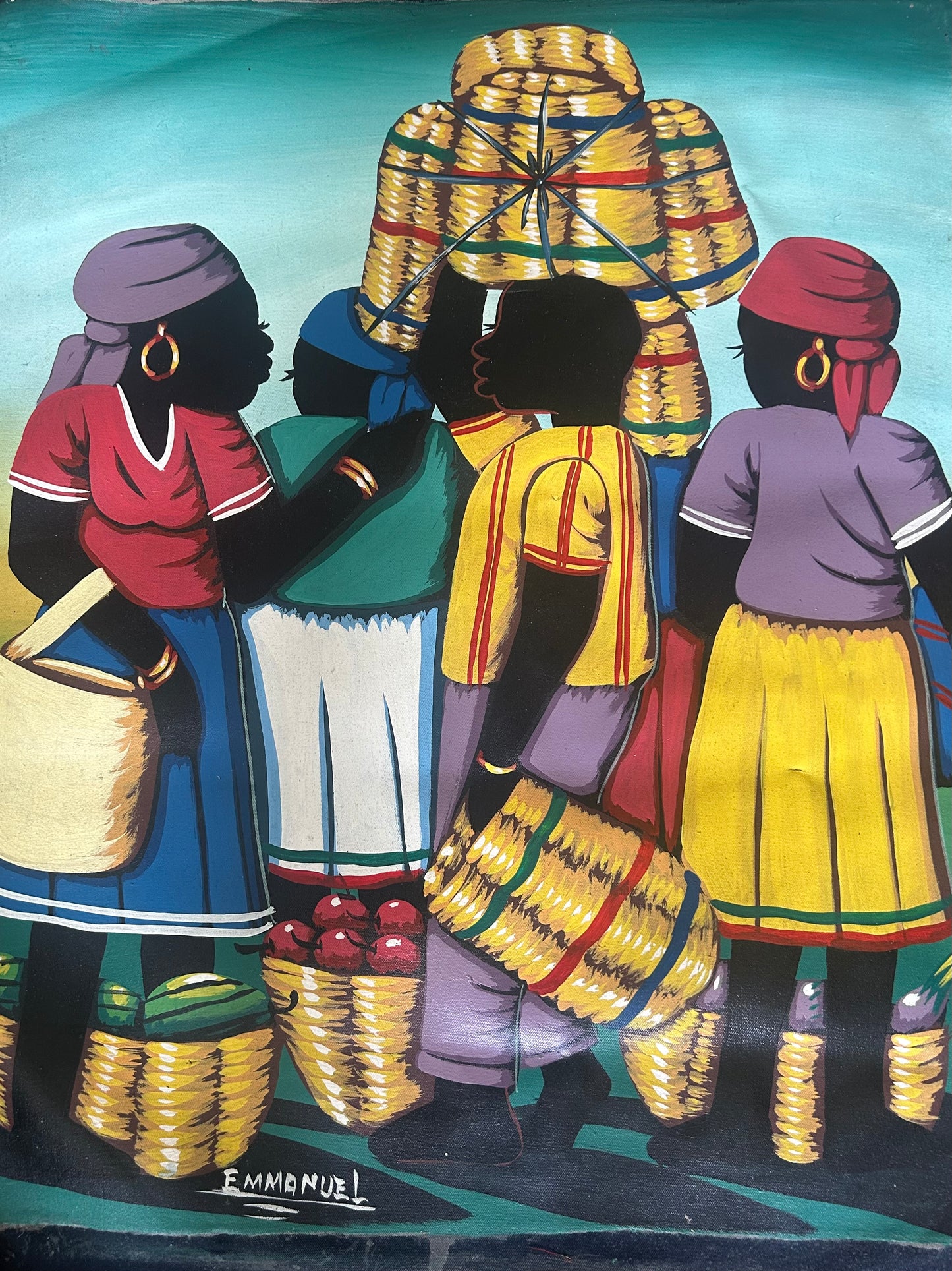 Marché en Bas – Haitian Market Scene Painting, Caribbean Fine Art